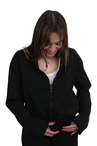 Shinzone سترة نسائية من القماش المشروط بخصر مربوط باللون الأسود