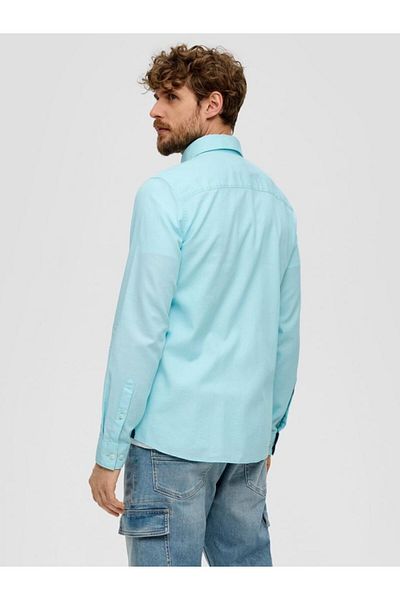 s.Oliver Men's Long Sleeve Shirt, Chest Pocket, Slim Fit, Turquoise