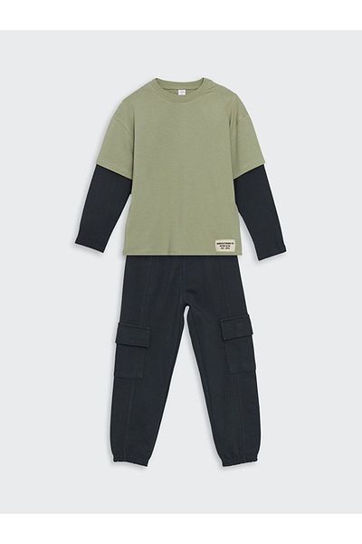 LC Waikiki Lcw Kids Boys Combed Cotton T-Shirt and Cargo Pants 2-Piece