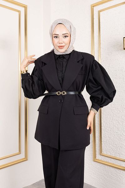 Tesettür Dünyası Belted Vest Suit Tsd250189 Black