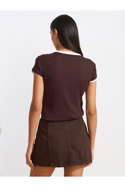 Dilvin 72018 Piece Painted Shorts Denim Skirt-Brown