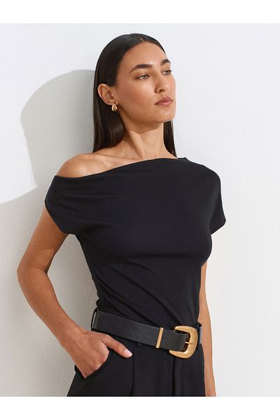 Dilvin 31882 Gathered Asymmetrical Ball-Black