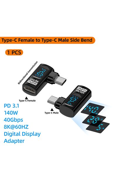 Choice CW Black 90 Degree USB C Adapter Right Angle U Shape Type C Adapter 40Gbps Data Transfer PD 140W USB