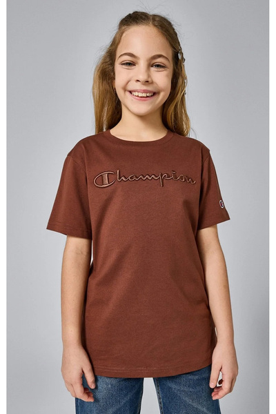 Champion Logo Crewneck T-Shirt Kahverengi Çocuk Tişört -306349-MS534