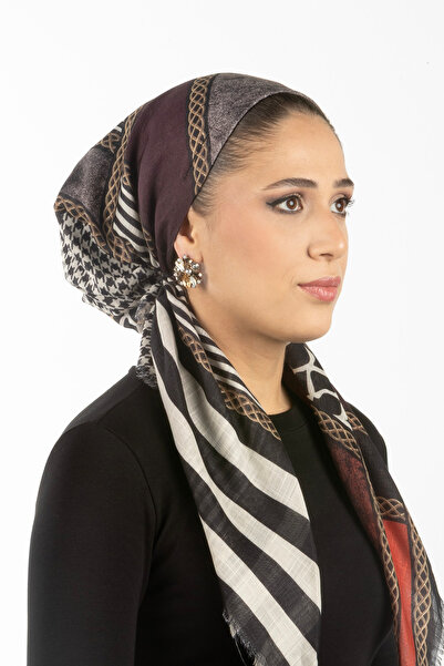 safura Ayarlanabilir Bone Eşarp - Geometrik Desenli, Ayarlanabilir Ense Lasti...