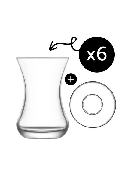 LAV Set of 6 Tea Cups + 6 Saucers, LAV, Demet Model, 135 ml, 12 Pieces 6 Cups + 6 Saucers