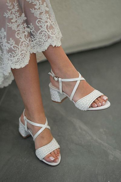 Parponi Hot Pearl Low Heeled Bridal Shoes