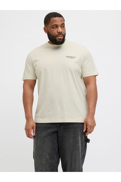 Jack & Jones Jack Jones Jorıslıngton Type Tee Ss Crew Neck Pls Men's Beige Large Size Tshirt 12278557-06