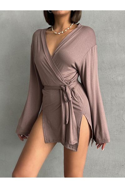 The Base Women's Vi̇zon Miyabi Double Breasted Kimono with Belt Detail
