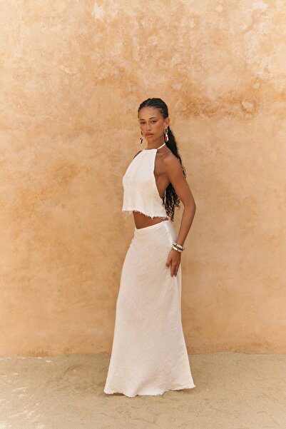 BOHEMAİ Malmvira White Linen Crop Skirt Suit