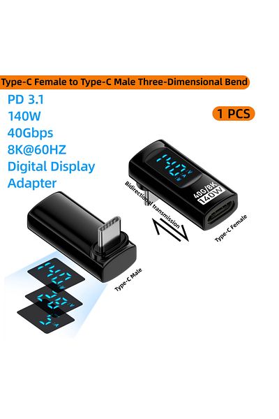 Choice LT Black 90 Degree USB C Adapter Right Angle U Shape Type C Adapter 40Gbps Data Transfer PD 140W USB