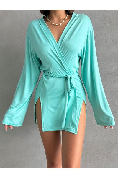 The Base Women's Water Green Miyabi Double Breasted Kimono with Belt Detail
