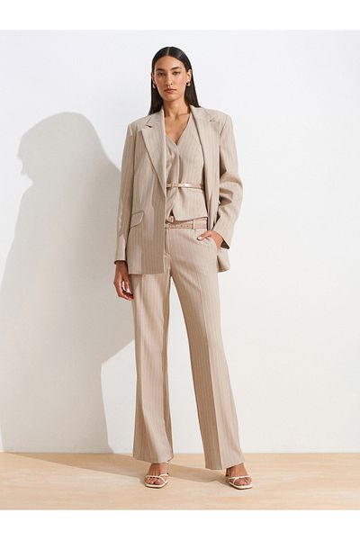 Dilvin 72129 Double Belted Trousers-Beige
