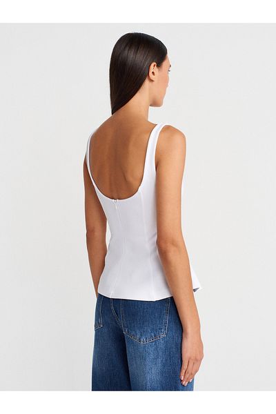 Dilvin 21063 Χοντρό λουράκι Peplum Top-White
