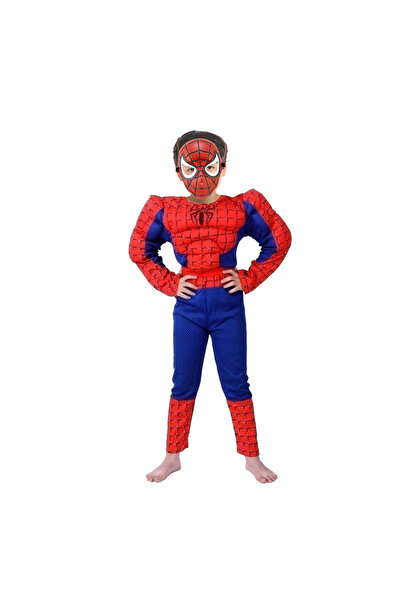 Depox Klasický kostým Spidermana se svaly, červená a plastová maska, 5-7 let, 110-120 cm