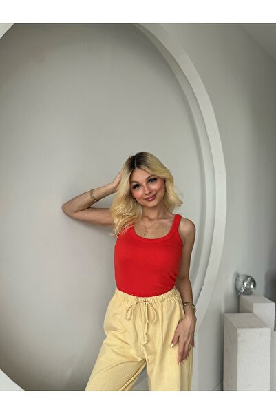 FEHUBLOOM Pomegranate Flower U Neck Ribbed Tank Top