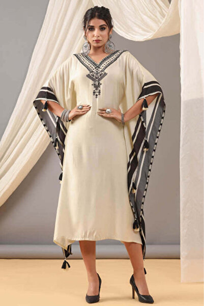 HashtagBe Cream Aztec Floral Print Women Kaftan