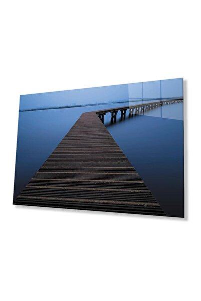 idealizbiz Masă din sticlă albastră Sea Pier 4mm Sticlă temperată durabilă Marine Pier Blue Glass Table 4mm Durabil Tem