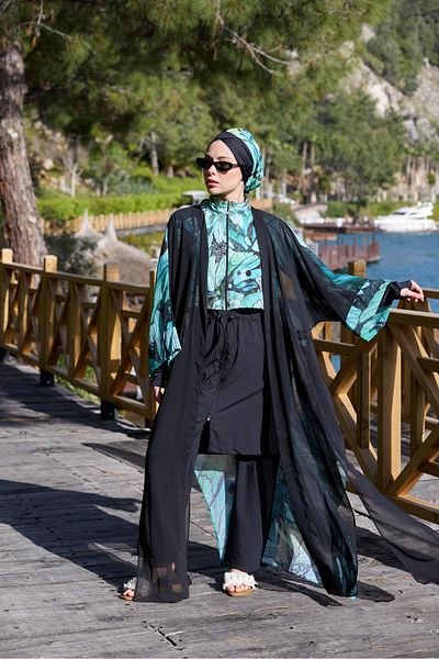 NS TASARIM MAYO Viona model green waist lace-up design hijab pareo