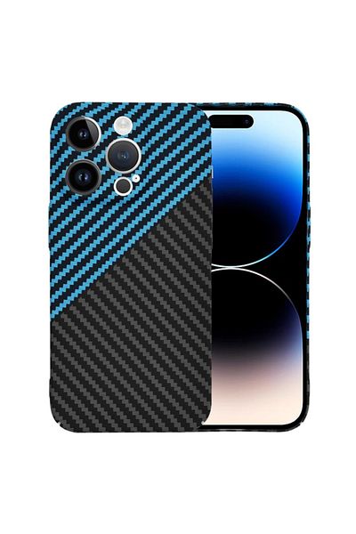 SKYDDAR INNOVATION Carcasă pentru iPhone 14 Pro, textură de carbon, Carbonite FiberShell, albastră, set de stickere