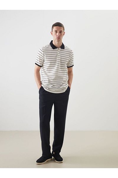LC Waikiki Lcw Vision Polo Neck Striped Combed Cotton Men's Textured T-Shirt