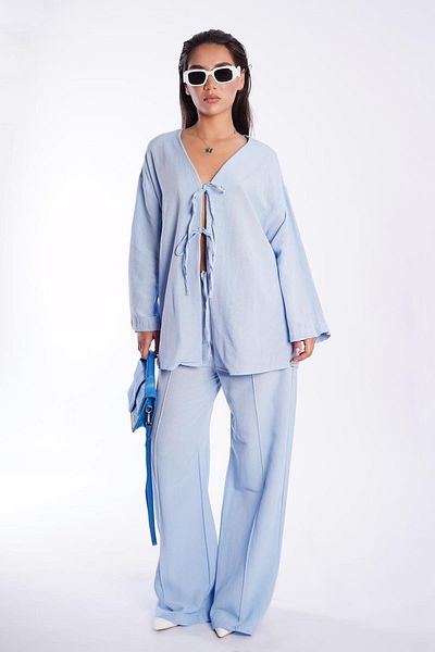 Madmext Blue Tie Front Bottom Top Set Mg2423