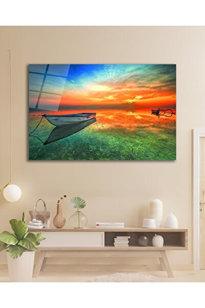 idealizbiz Caiac Lac Peisaj Pictură pe sticlă Modern Home Office Salon Cadou ...