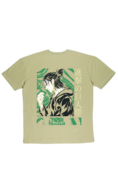 By Caspita Fashion Μπλουζάκι Lenithra Attack on Titan Eren Anime με στάμπα Unisex Oversize μπεζ