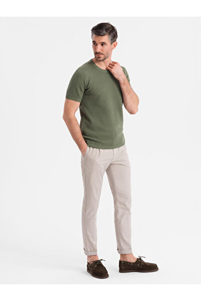 OMBRE Herren Strick T-Shirt mit feiner Struktur - oliv V5 OM-TSCT-0244 XL