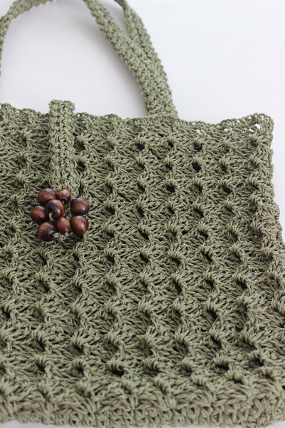 GAKCIN Kağıt Ip El Örgüsü Desenli Yeşil Şık Omuz Askılı Zarf Çanta