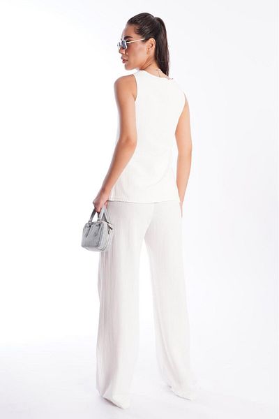 Madmext Ecru Front Tie Vest Trousers Women's Suit Mg2403