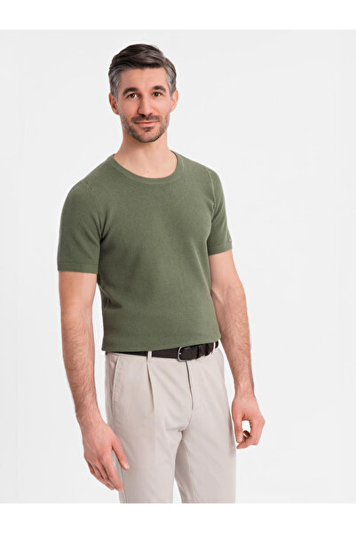 OMBRE Herren Strick T-Shirt mit feiner Struktur - oliv V5 OM-TSCT-0244 XL