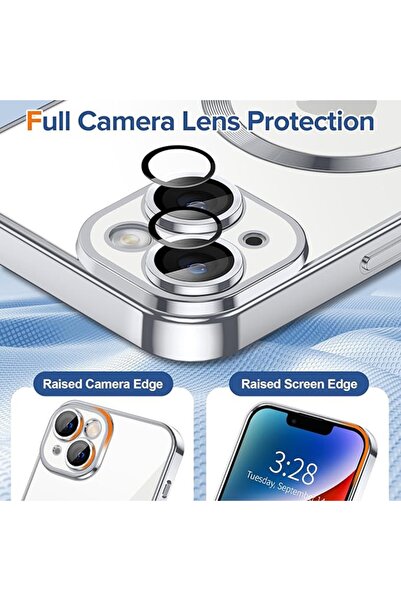 SKYDDAR INNOVATION Θήκη για iPhone 14 Plus, Πολυτελής Ασπίδα Magsafe, Αντικραδασμική Προστασία, Ασημί, σετ αυτοκόλλητων