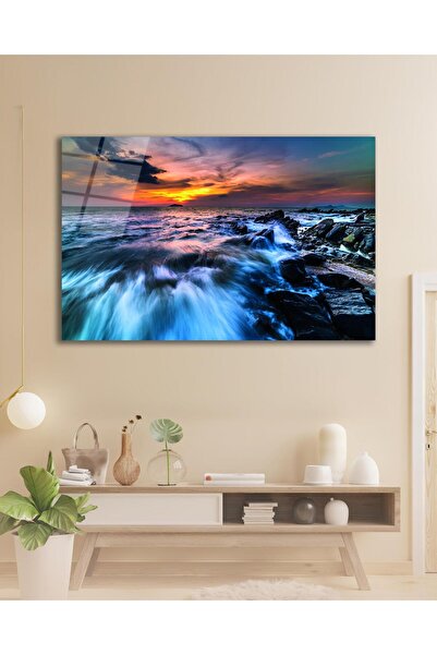 idealizbiz Pictură din sticlă peisaj marin, decor de perete pentru sufragerie...