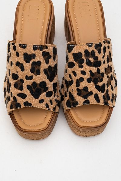 LuviShoes PULL Papuci de damă cu toc cu platformă din piele naturală cu model galben negru
