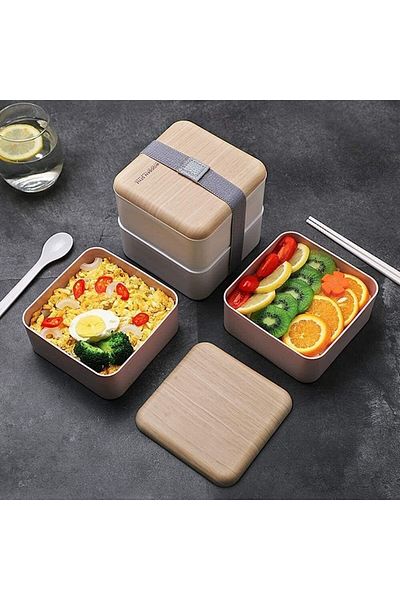 COOYA 1.4l Double-Layer Lunch Box, With Cutlery, Leak-Proof, Microwaveable, Suitable for School Trips