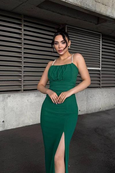 Mossta Draped Slit Detailed Evening Dress - Green