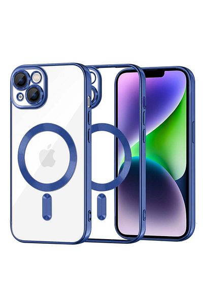 SKYDDAR INNOVATION Carcasă pentru iPhone 14 Plus, Luxury Shield Magsafe, protecție antișoc, albastră, set de autocolante
