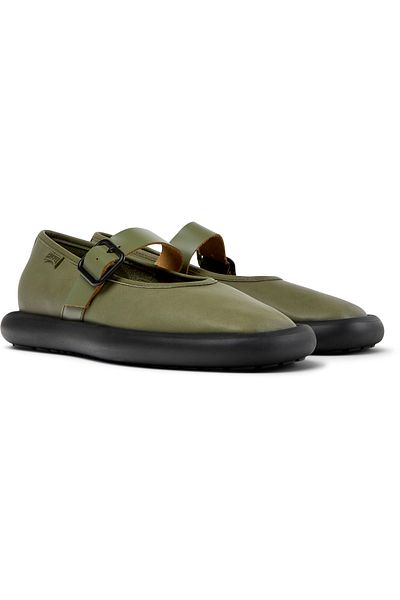 CAMPER Women's Green Genuine Leather Hook & Loop Loafer with Band Detail and Soft Sole by Onda