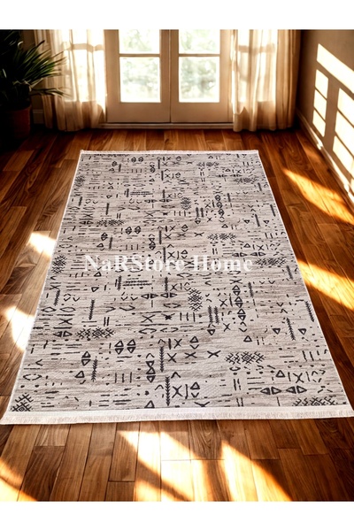 NaRStore Home Iskandinav Kabartmalı Saçaklı Kahve Kaymaz Taban Yıkanabilir Ke...