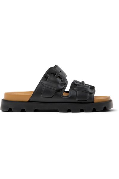 CAMPER Women's Black Slip-On Flat Heel Hook And Loop Sandals, Lightweight Daily Comfort Brutus