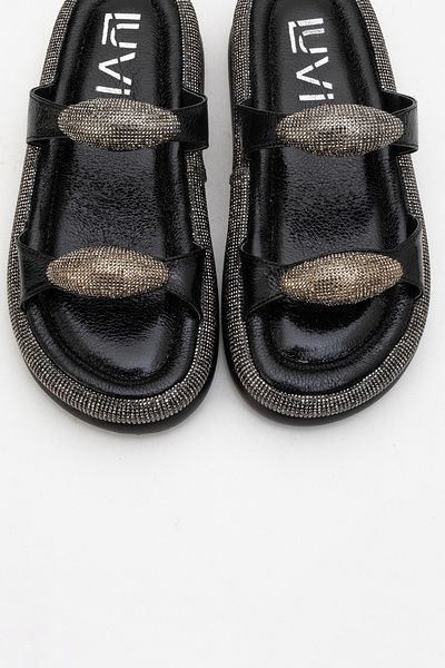 LuviShoes Finery Black Stone Buckle Women's Thick Soled Slippers