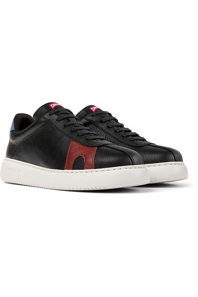 CAMPER Women's Black Genuine Leather Sneakers with Color Detail, Soft Sole, Lightweight, Classic Twins