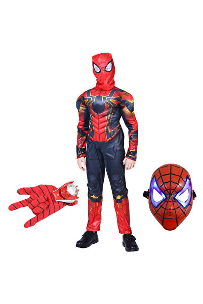 Depox Set costum Iron Spiderman, New Era, roșu, mănușă cu discuri și mască LE...