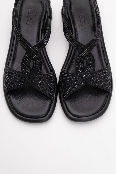 LuviShoes Sandale de damă AURORA din piele naturală neagră Stone