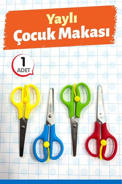 t tuğset etiket Protected Blunt Tip Plastic Body Spring Children's Scissors 1 Piece-T1420