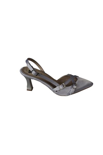 Yaz Kış Ayakkabı Yazkiş Women's Silver Satin Burgundy Patent Leather Top Buckle Pointed Toe 7cm Thin Heeled Stiletto Shoes