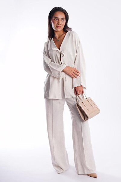 Madmext Natural Front Tie Bottom Top Set Mg2423