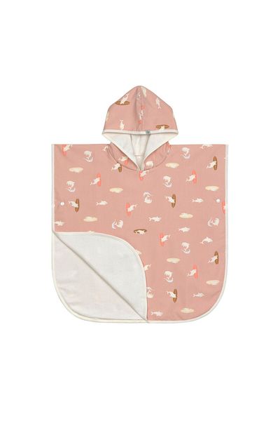 Lassig Dolphin Patterned Uv Protection Beach Kids Poncho Peach