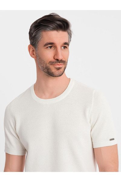 OMBRE Herren Strick-T-Shirt mit feiner Struktur - weiß V1 OM-TSCT-0244 XXL